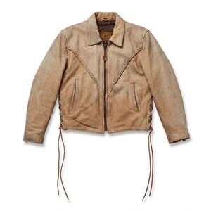 UNIK Genuine Leather Jacket Size S Tan Braided Motorcycle Biker Side Lace Lined